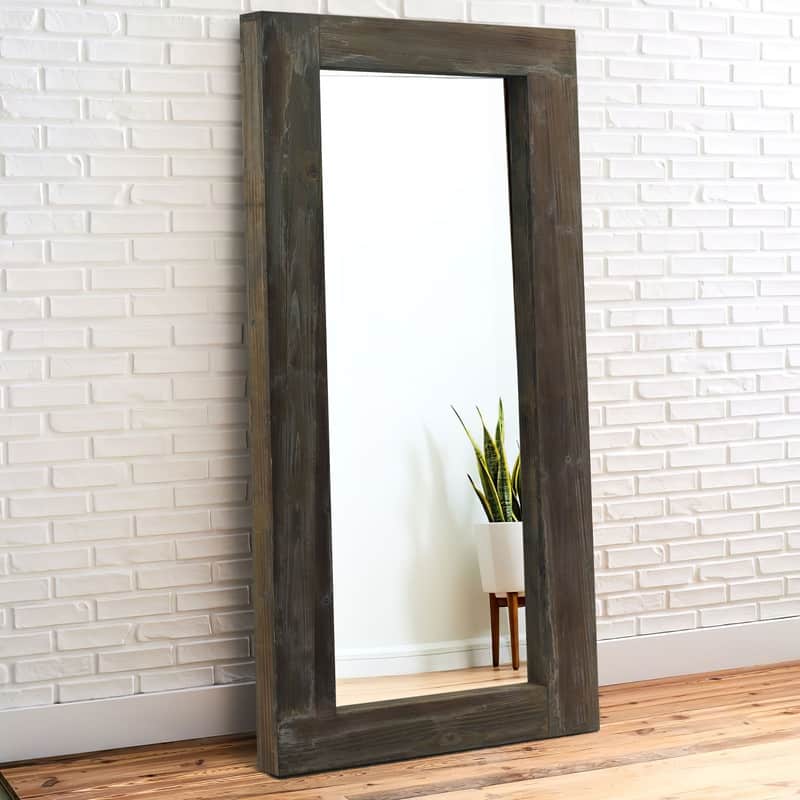 Farmhouse Rectangular Solid Wood Framed Full Length Leaning Mirror