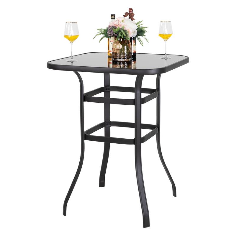 Outdoor 32 Inch Square Bar Table with Tempered Glass Tabletop