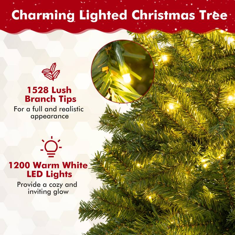 Gymax 8 FT Pre-Lit Artificial Christmas Tree w/ 1200 Warm White LED