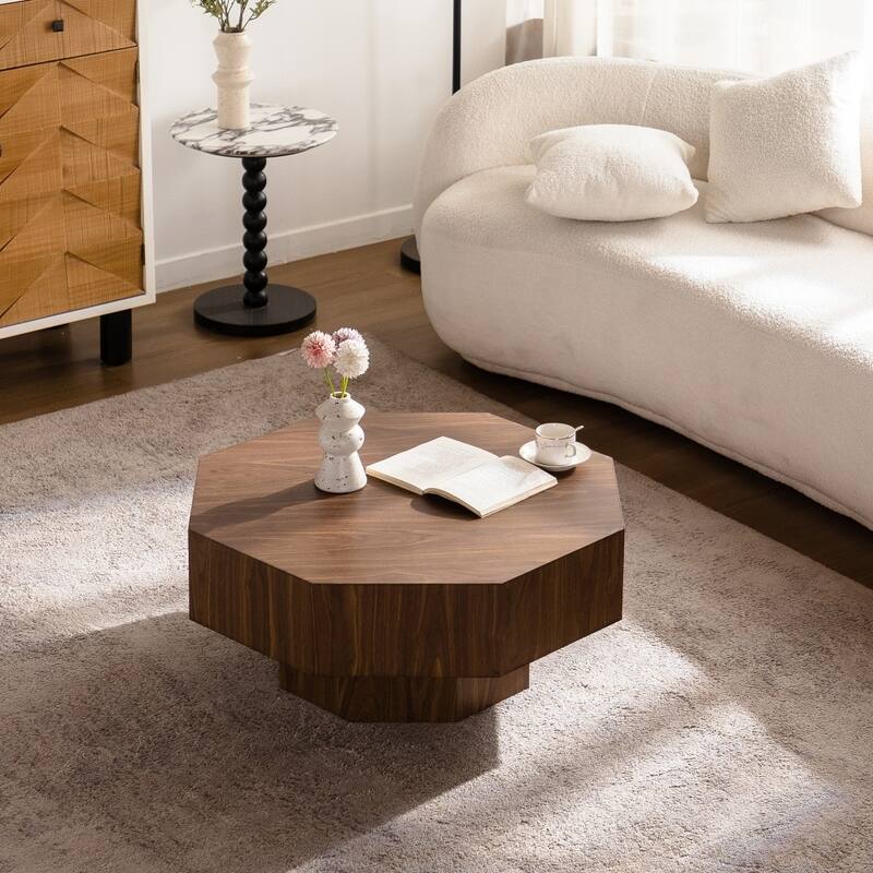 30.51" Vintage Wooden Octagonal-shaped Coffee Table with Stable Base