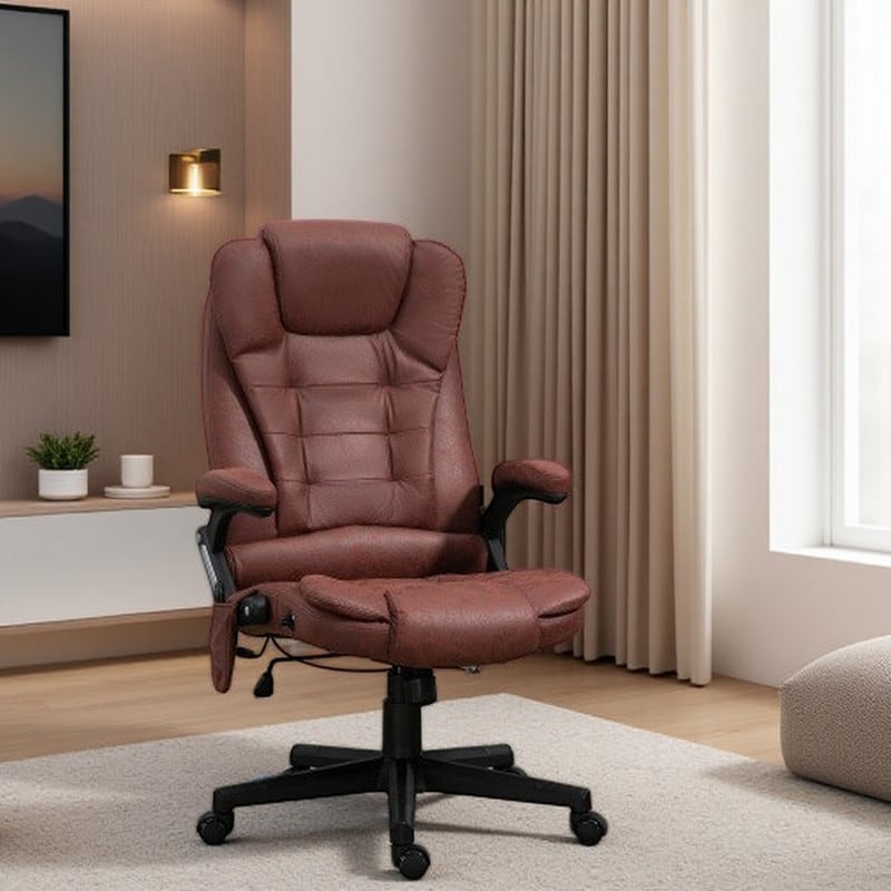 Microfiber High Back Office Chair with 6-Point Vibration Massage, Lumbar Heat, Adjustable Height, Reclining Backrest
