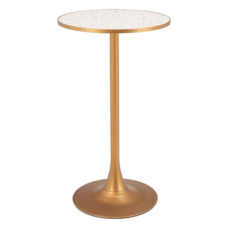 HomeRoots 24" Beige and Gold Faux Terrazzo and Steel Rounded Bar Table - 24.00 in. x 41.70 in. x 24.00 in.