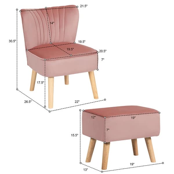 dimension image slide 1 of 3, Costway Leisure Chair and Ottoman Thick Padded Velvet Tufted Sofa Set