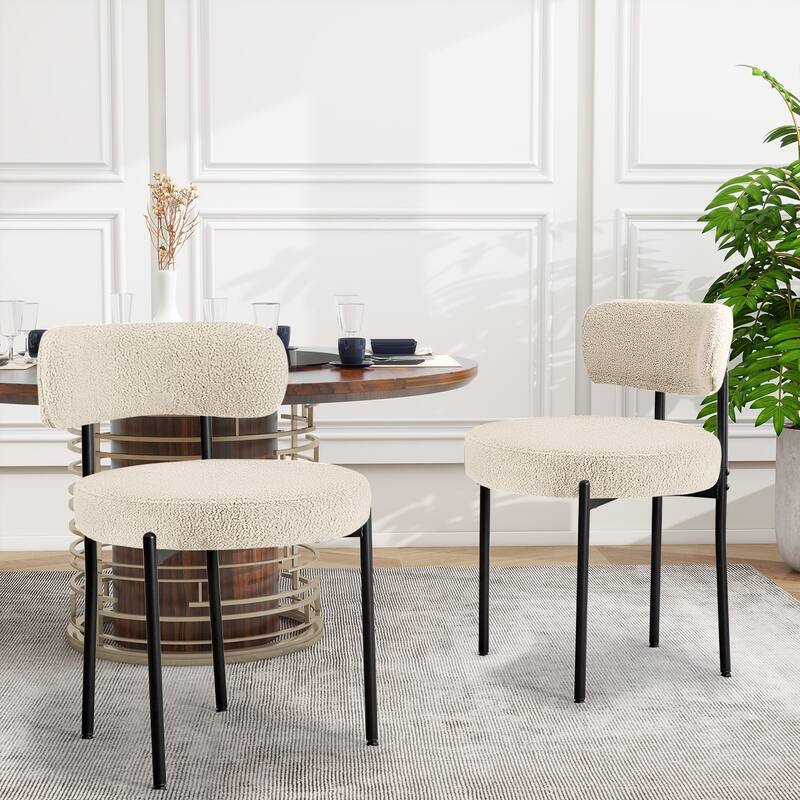 Sherpa Fabric Upholstered Dining Chairs Set with Backrest For Dining Room, Kitchen, Living Room (Set of 4)