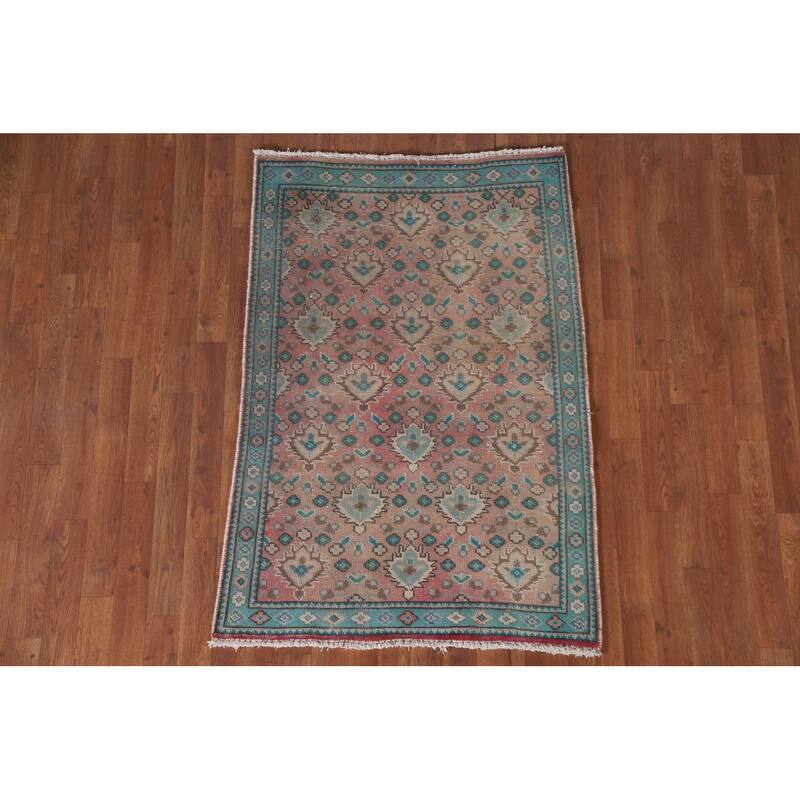 Hand Knotted Oriental 100% Wool Carpet Traditional All-Over Pink Tabriz Area Rug - 4' 7'' X 3' 1''