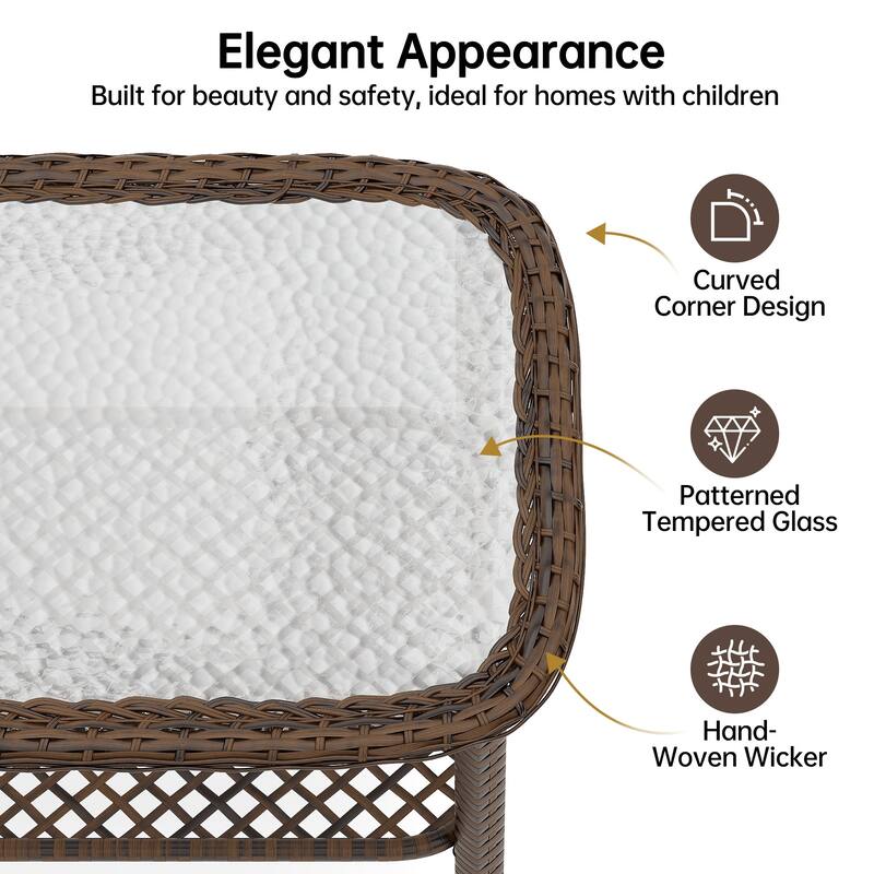 Outdoor Coffee Table with Storage Shelf, Wicker Patio Coffee Table for Patio, Outside, Balcony, Porch, Deck