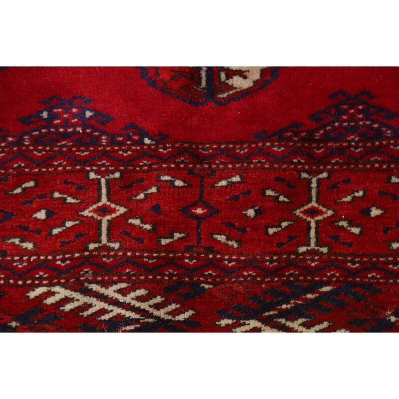 Geometric Red Turkoman Persian Vintage Foyer Rug Handmade Wool Carpet - 4'3"x 5'8"