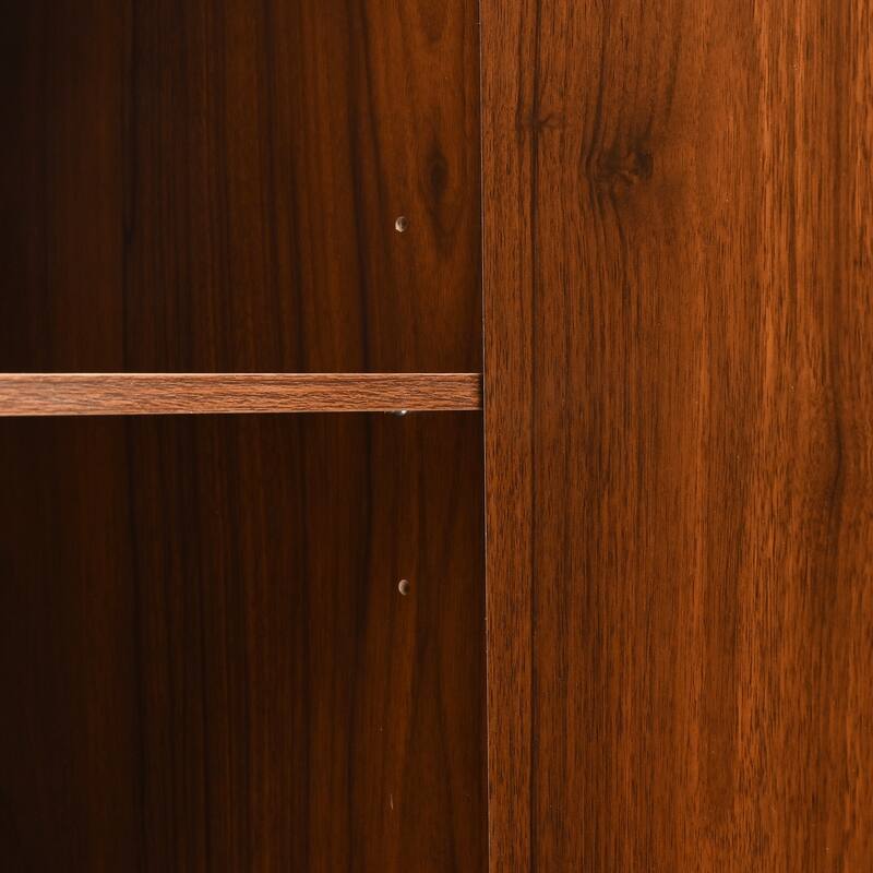 59" Mid-Century Modern Walnut Sideboard Buffet Cabinet, Geometric Carved Credenza with Metal Legs for Dining Room