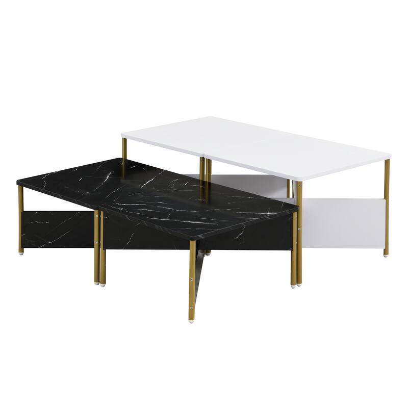 Roomfitters Set of 4 Nesting Coffee Tables, Modular Square Faux Marble Accent Tables