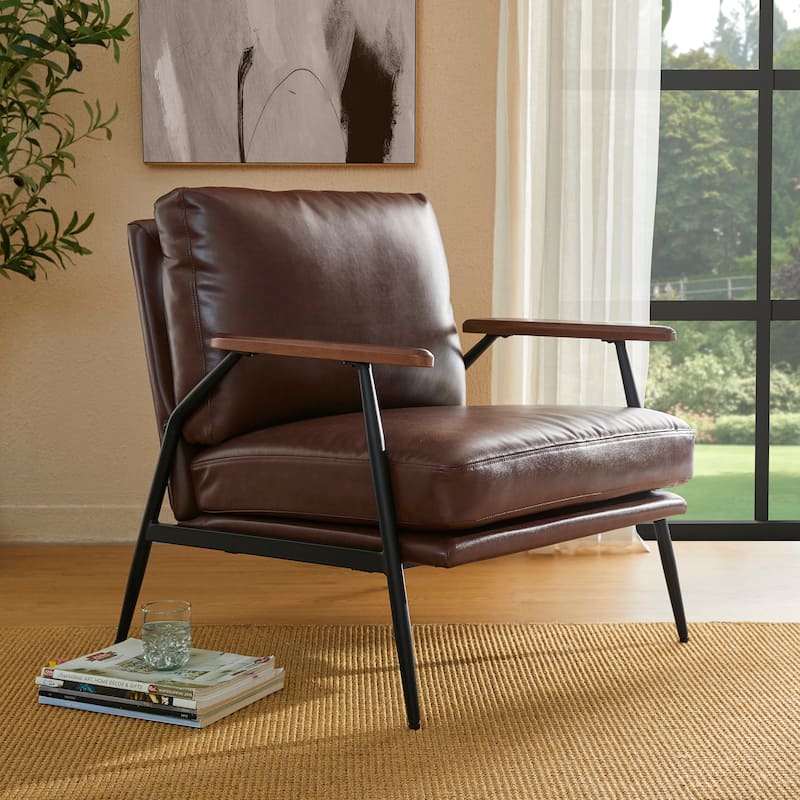 Glitzhome Leatherette Accent Armchair With Metal Frame
