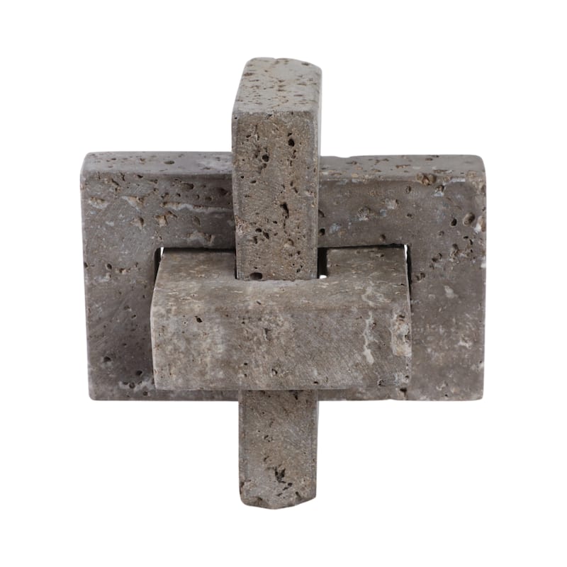 Stone Metal Decorative Object Interlocking Block Geometric Sculpture