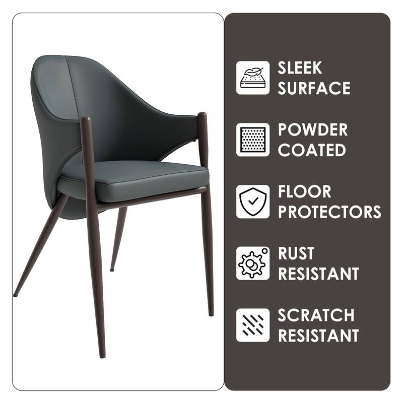 Upholstered Leather Dining Chair with Iron Legs Accent Armchair Set of 4