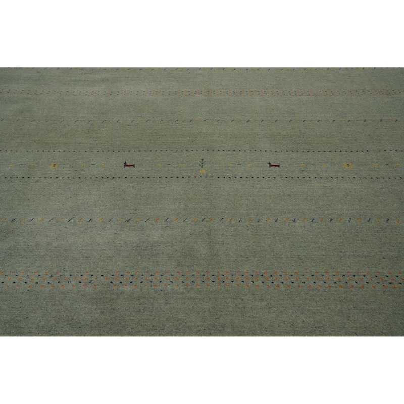 Hand Knotted Oriental 100% Wool Carpet Tribal Animal Pictorial Green Gabbeh Area Rug - 9' 9'' X 10' 0''