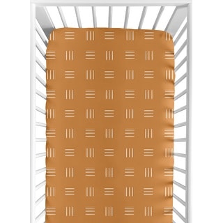 Pumpkin Boho Mudcloth Boy Girl Fitted Crib Sheet - Orange White Bohemian Woodland Tribal Southwest Mud Cloth Hatch Neutral Line