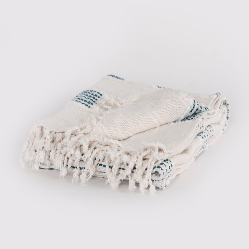 Rizzy Home Modern Stripe Hand Loomed Throw - Teal/Natural