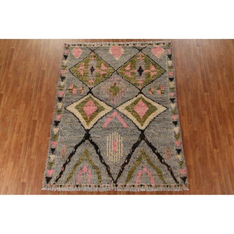 Hand Knotted Oriental 100% Wool Carpet Modern Tribal Greys & Charcoal Moroccan Area Rug - 8' 10'' X 6' 10''