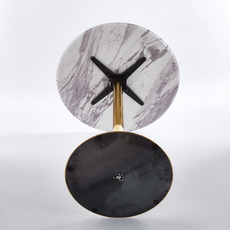 31.5"Folding Golden And White Tulip Bar Table Mid-Century Bar Table For 2-4 People With Round MDF Table Top