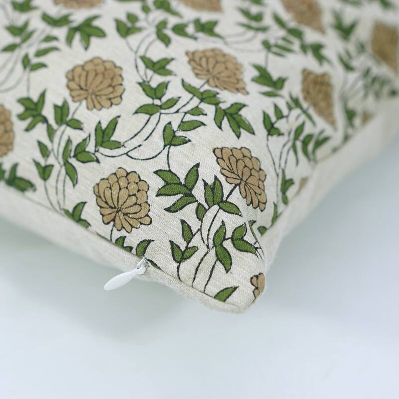 Fabdivine 22x22 Inch Fall Home Décor Cushion Cover Hand Block Floral for Sustainable Square Linen Pillow Case, Khoobsurat