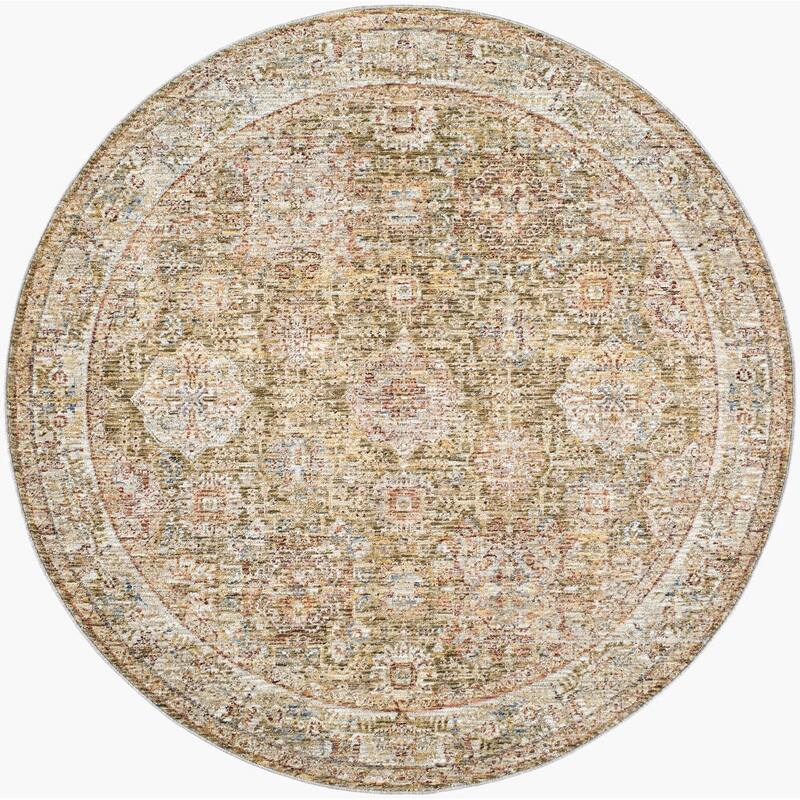Livabliss Traditional Naila Medallion Area Rug - 6'7" x 6'7" Round - Brown/Olive