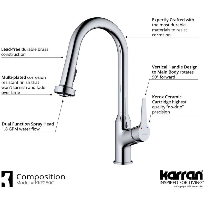 Karran USA KKF250 Dockton 1.8 GPM Single Hole Pull Down Kitchen Faucet