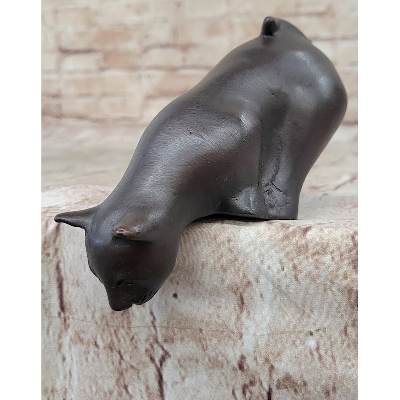 Signed Desk Top Adorable Cat Bronze Sculpture Real Hot Cast Figurine Lost Wax