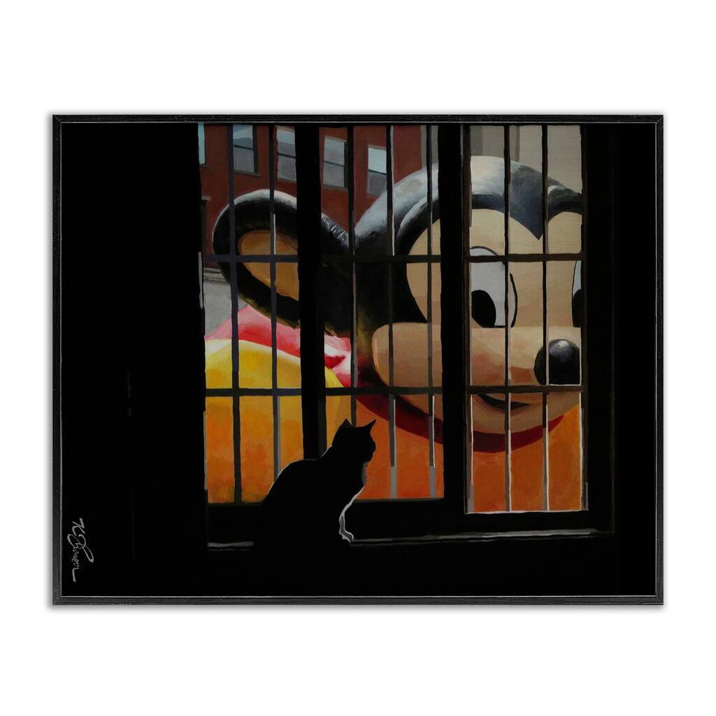 Stupell Mouse Character Peering at Cat Framed Giclee Art Design By Keith Thomson