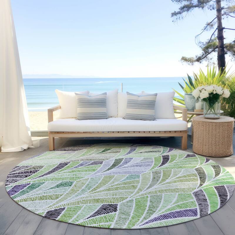 Machine Washable Indoor/ Outdoor Chantille Modern Mosaic Rug - Green - 8' x 8'