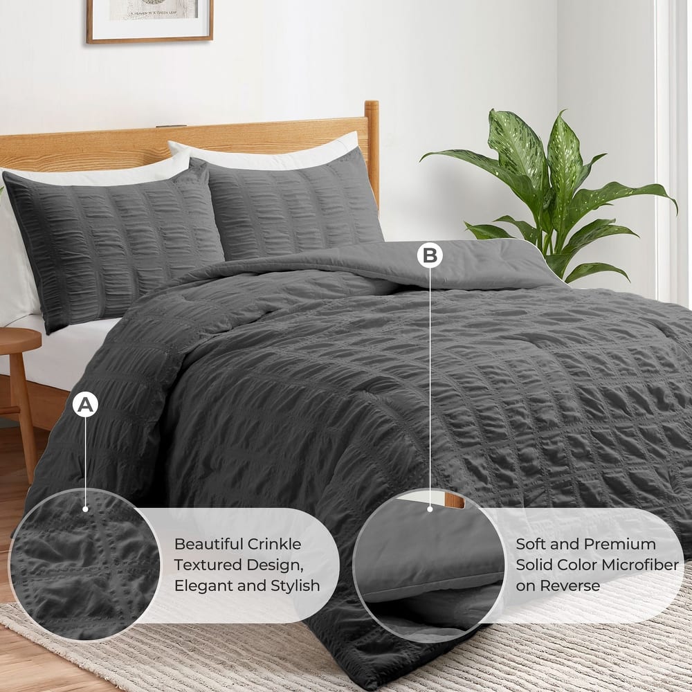 3-Piece Seersucker Bubble Ruffled Chic Comforter Set