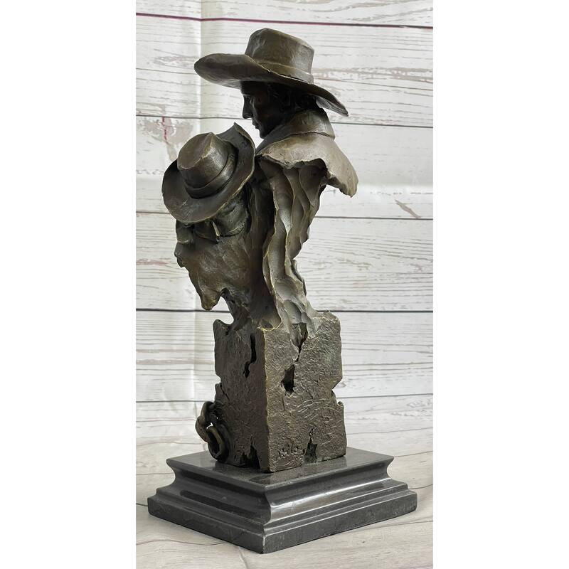 Just Like Papa Western Cowboy And Son Bronze Bust Statue Sculpture 13 Inches X 6 Inches