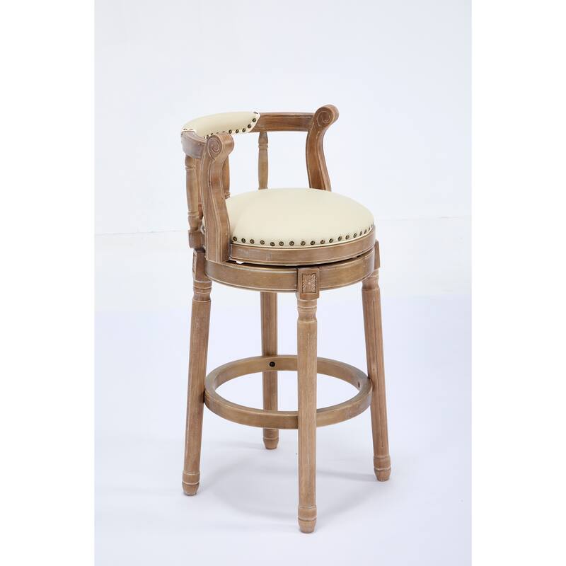 Bar Stools Seat Height 26" Leather Wooden Bar Stools(Beige 1pc)