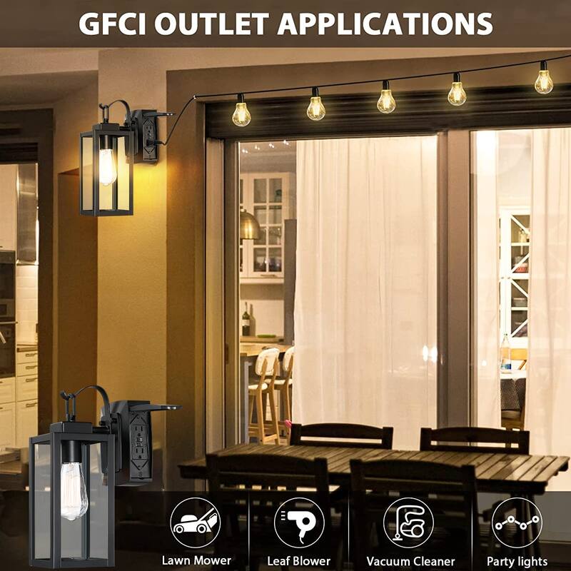 Outdoor Wall Lantern Porch Light with GFCI Outlet - 5.04"Wx8.07"Ex13.74"H