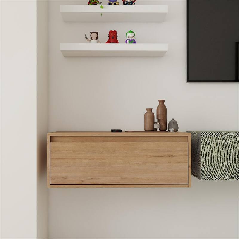 Floating Bathroom Vanity with Soft-Close Drawer, Imitative Oak Finish, Wall-Mounted Storage Cabinet for Bathroom Essentials - 17.94X29.13 in - Imitative Oak + Plywood