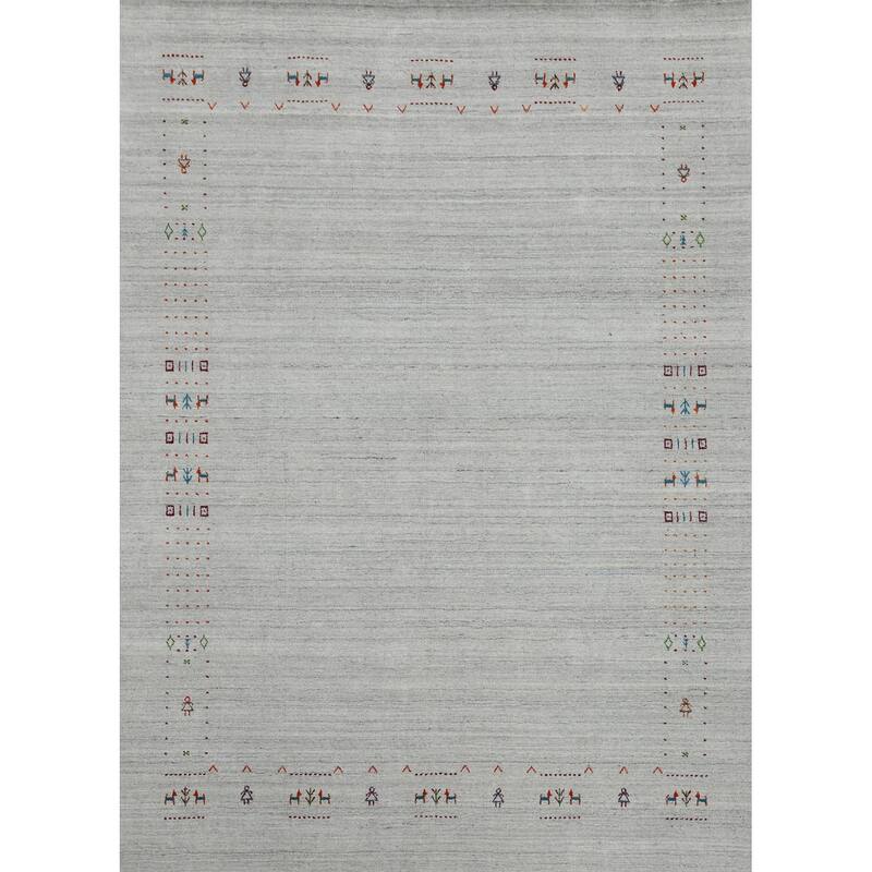 Hand Knotted Oriental 100% Wool Carpet Tribal Animal Pictorial Greys & Charcoal Gabbeh Area Rug - 9' 8'' X 7' 11''