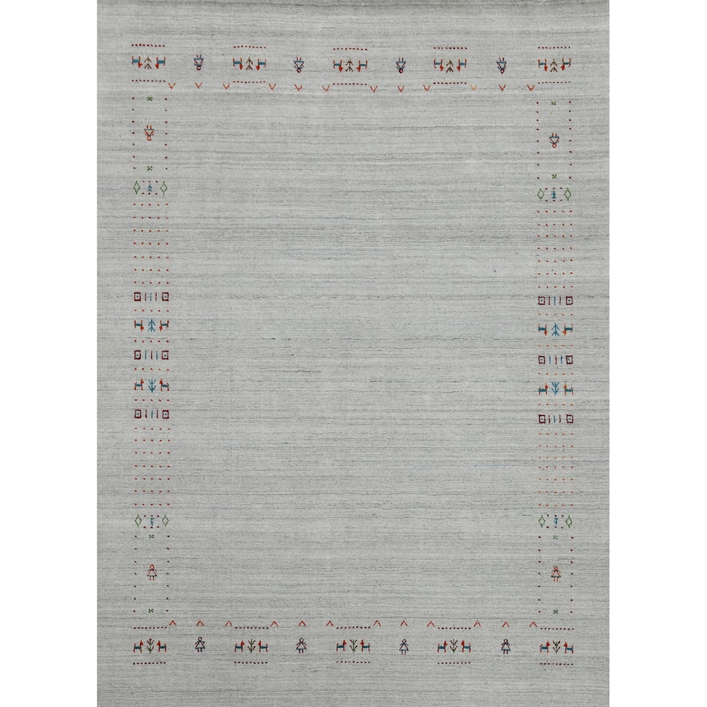 Hand Knotted Oriental 100% Wool Carpet Tribal Animal Pictorial Greys & Charcoal Gabbeh Area Rug - 9' 8'' X 7' 11''