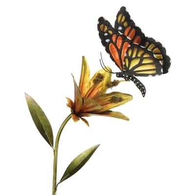 Butterfly Flower Stake - Orange