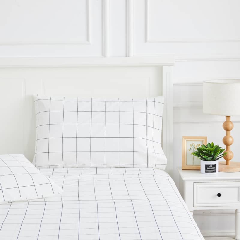 Printed Percale Cotton Box Sheet Set and Pillowcases - Twin - Navy