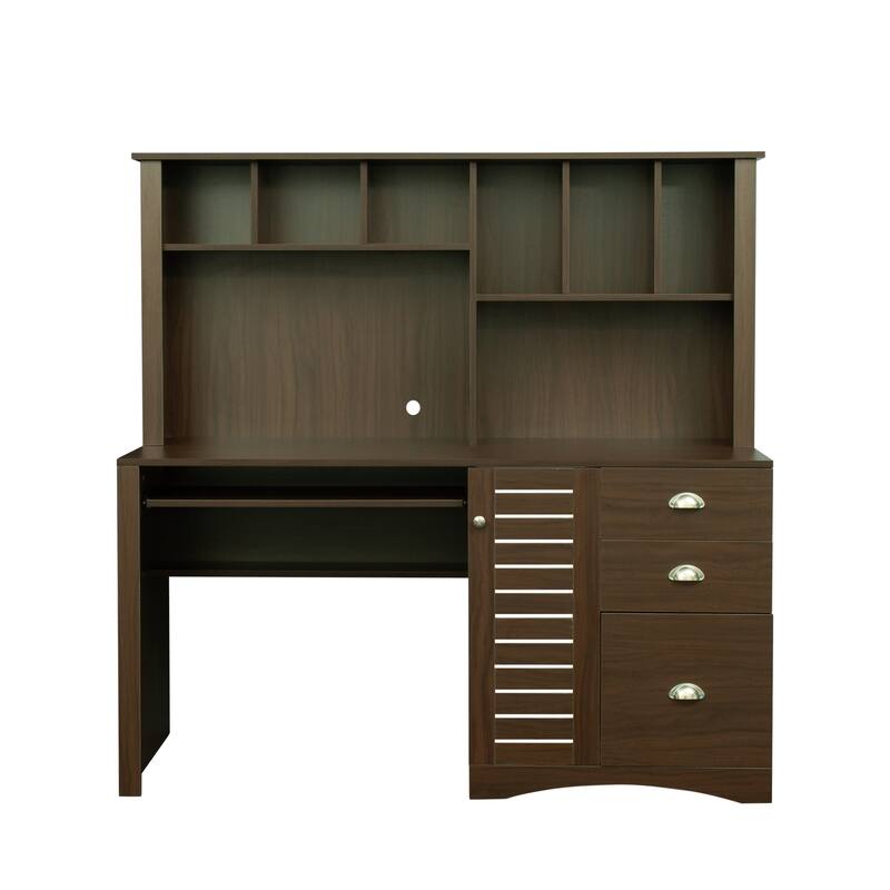 Spacious Home Office Computer Desk with Hutch, 2-Tier Shelf & 3 Drawers