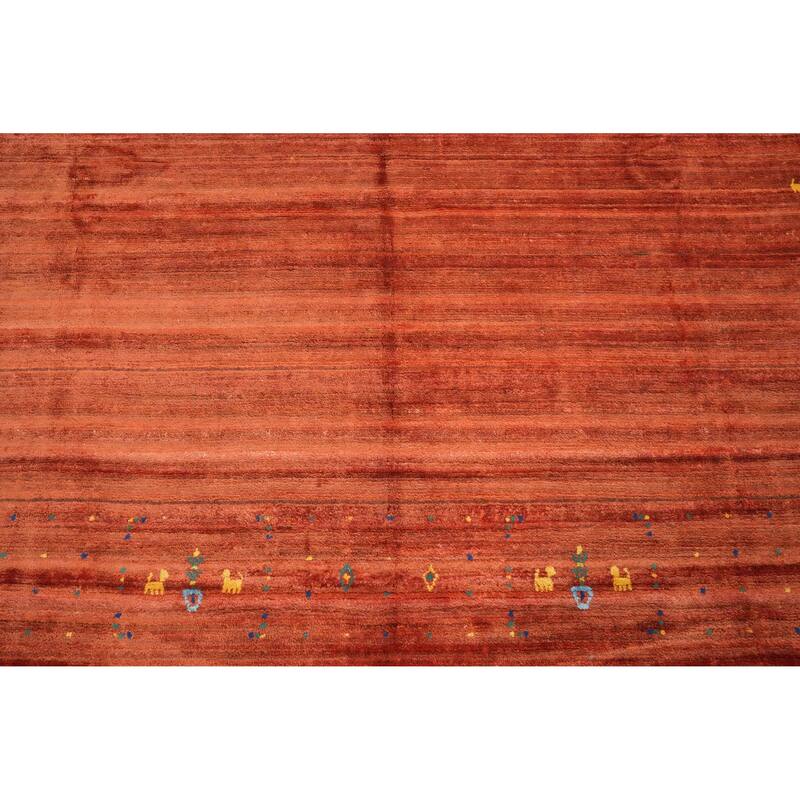 Hand Knotted Oriental Viscose Silk Carpet Tribal Animal Pictorial Oranges & Rust Gabbeh Area Rug - 11' 8'' X 8' 2''