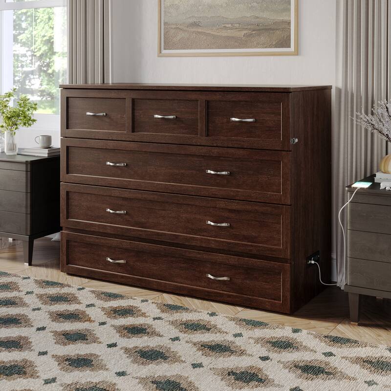 AFI Northfield Murphy Bed Chest with 6" Mattress, Storage Drawer & Built-In Charger