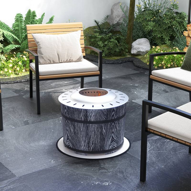 Outsunny Smokeless Fire Pit with Fireproof Mat, 20" Barrel Style Portable Wood Burning Firepit, Low Smoke Camping Bonfire Stove