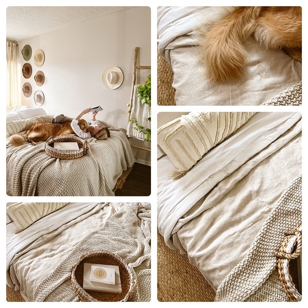 Luxurious Premium Flax Linen Cotton Duvet Cover and Pillow Sham Set Moisture Wicking and Breathable