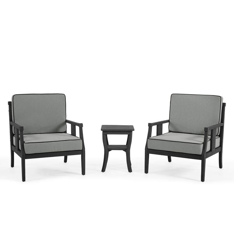 Wood Patio Bistro Set with Water-Resistant Cushions(Set of 3)