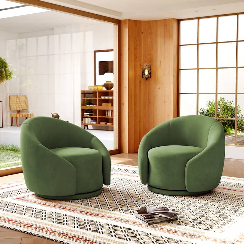 Boucle Barrel Chair Upholstered 360°Swivel Armchair Set of 2