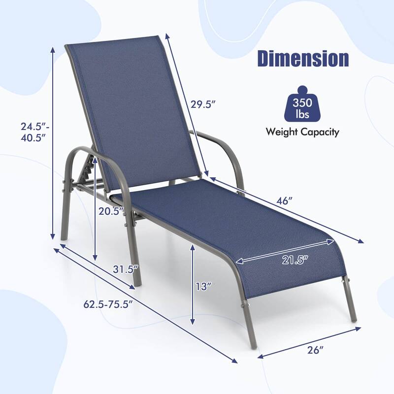 Costway Patio Lounge Chair Chaise Adjustable Reclining Armrest