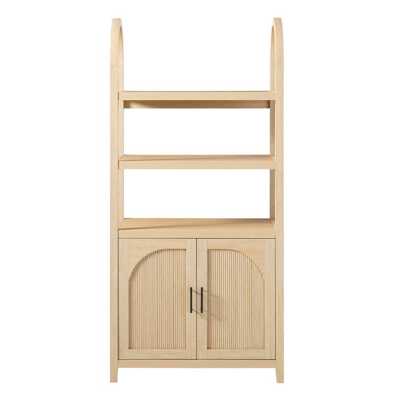 Walker Edison Modern Arched Bookshelf Cabinet with Reeded Doors