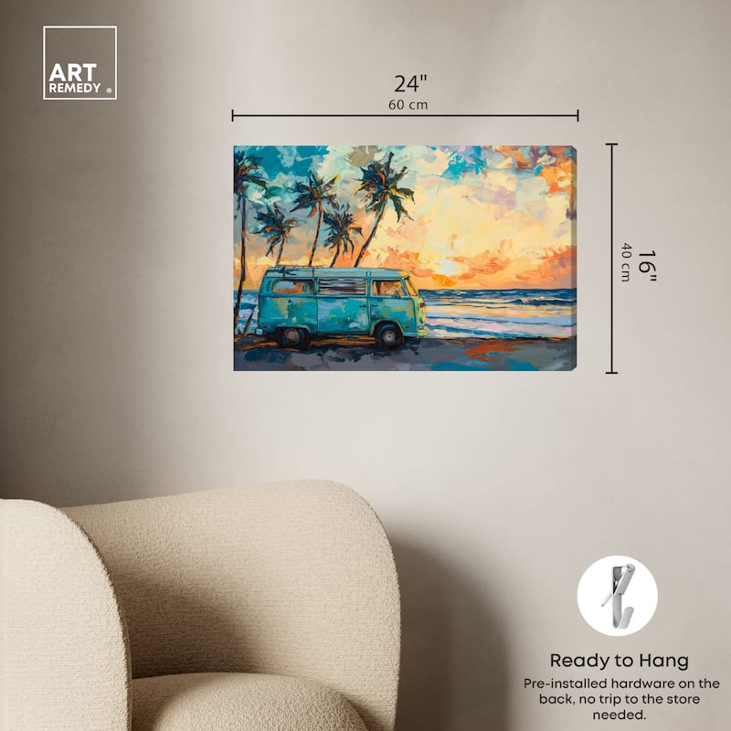 Art Remedy Old School Spring Break Gallery Wrapped Colorful Coastal 1 Piece Canvas Wall Art