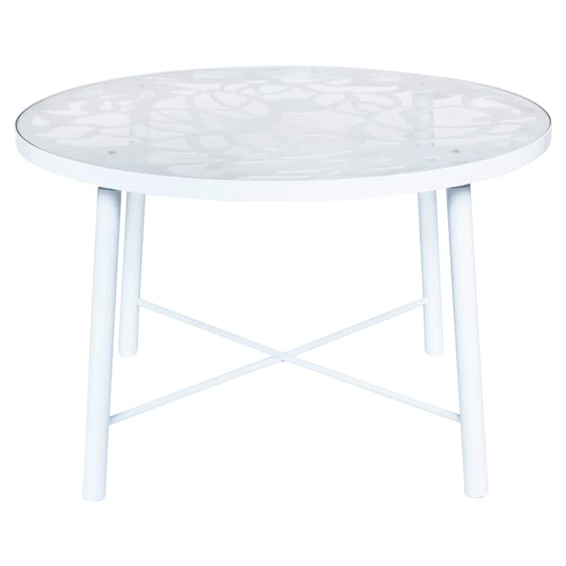 48 in. Round Outdoor Dining Table in Aluminum with Tempered Glass Tabletop - 47.25 x 47.25 - White