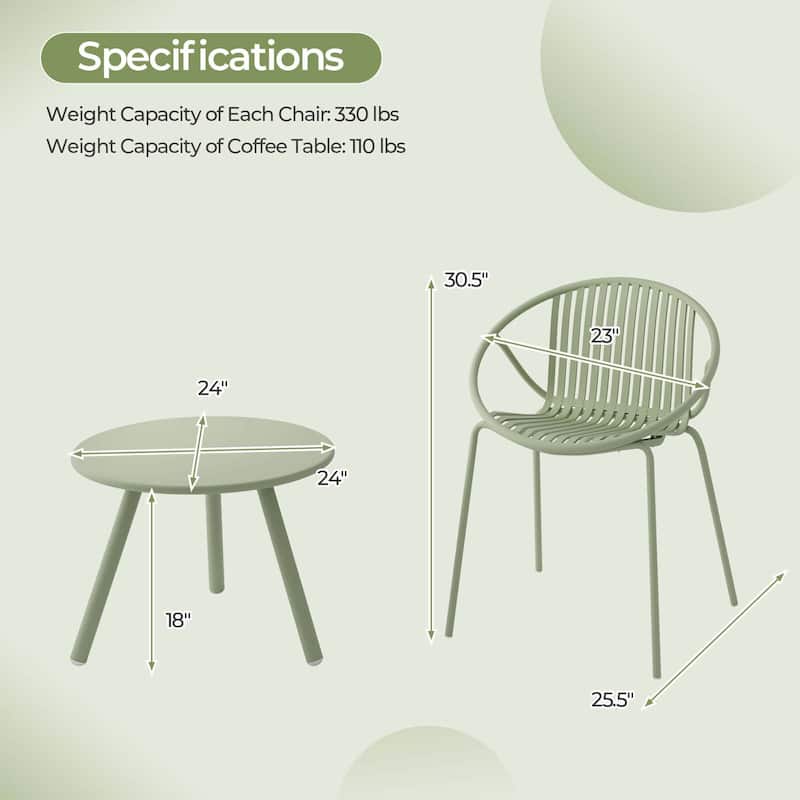 3 PCS Bistro Set All Weather PP Patio Conversation Set W/ Metal Frame