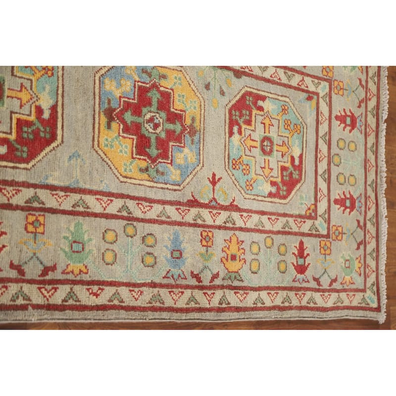 Hand Knotted Oriental 100% Wool Carpet Traditional Geometric Multi-Colored Kazak Runner Rug - 19' 10'' X 2' 6''
