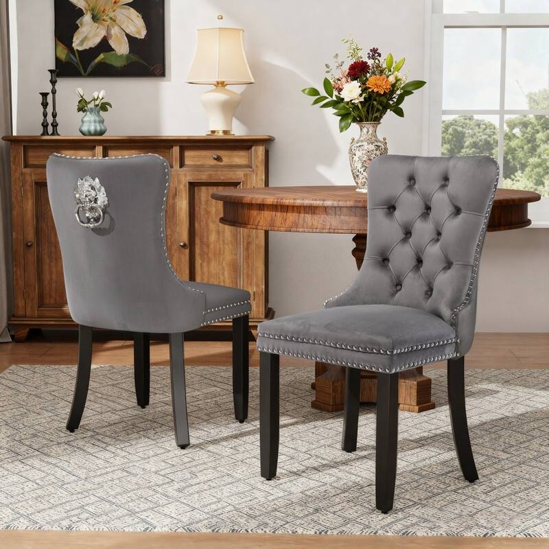 High-end Tufted Velvet Upholstered Nailhead Dining Chair Set of 4